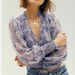 Free people lilac floral sheer Twyla blouse